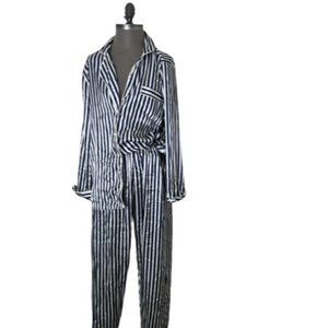 Vintage Inner Most Women's Satin Pajama Set 2pcs BLue White Stripe Medium